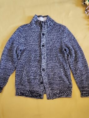 Old Navy Black and White Marled Button-Up Cardigan Sweater